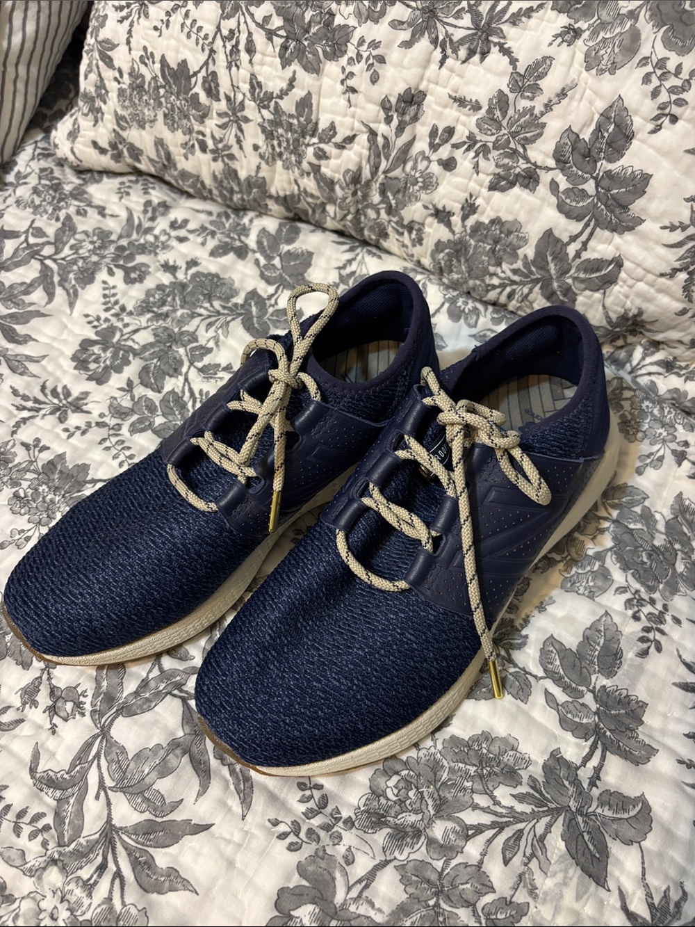 New Balance Brooklyn Navy Knit Sneakers with Cream Laces